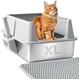 Nyutu Stainless Steel Litter Box, Large Metal Litter Box with Lid, XL Steel Litter Boxes for Adult/Big Cat, Anti-Urine Leakage,Easy Cleaning, No Smell, Non-Stick, Includes Scooper and Mat
