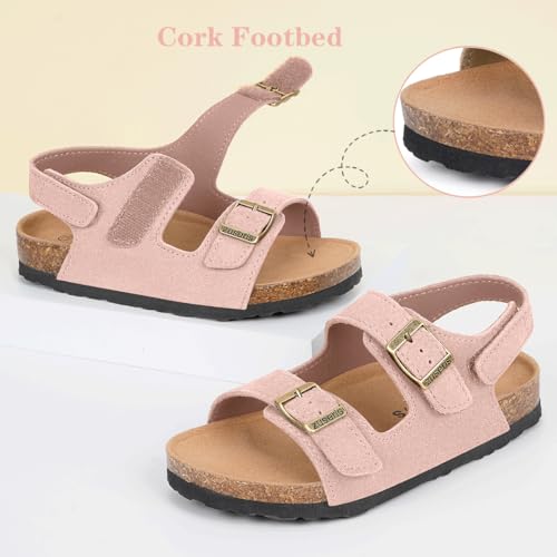 Image of ZUSERIS Kids Toddler Sandals Boys Girls Cork Footbed Sandal Comfort Double Buckle Slip On Slippers with Adjustable Back Strap