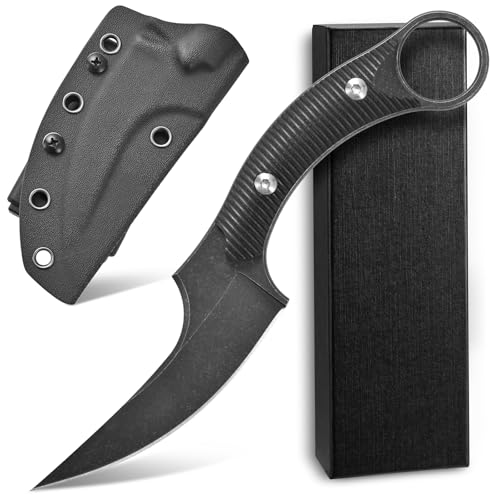 Ccanku C1490 Fixed Blade Knives 8 Inch Claw Knife D2 Blade Steel & G10 Handle Outdoor EDC Knife Suitable for Outdoor, Survival, Bushcraft with K Sheath(Black)