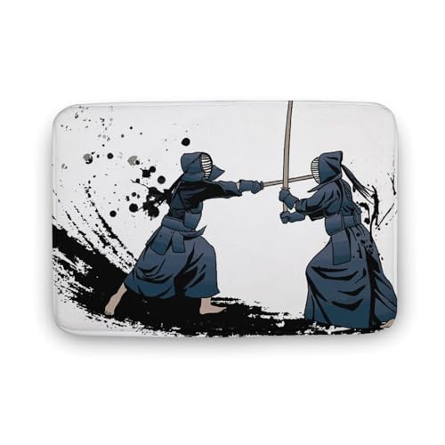 玄関マット室内 武士 剣道 水墨 日本 和風 泥落としマット 滑り止め 40x60cm 大判 カーペット 耐摩耗性 吸水 ドアマット バスマット ふわふわ 柔らか 洗える 抗菌防臭 足拭きマット 廊下 洗面所 掃除 ラグマット オールシーズン適用 水洗い