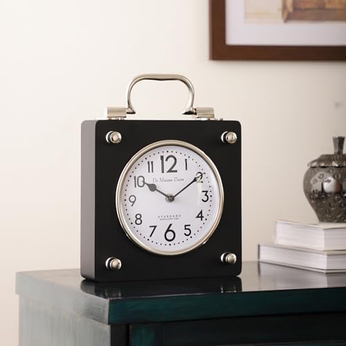 Image of Decor de Maison Brings Handcrafted Cubekeeper Table Clock for KidsRoom, Living Room, Bedroom, Study Table|Classic Non-Ticking Tabletop Battery Operated Analog Desk Clock in Silver (22X6X30cm)