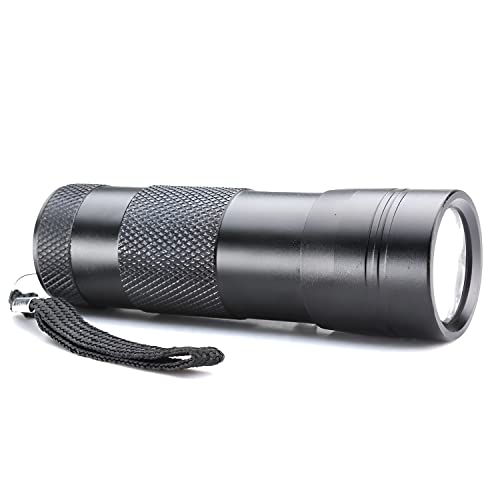 JacobsParts Lanterna UV preta, luz negra de inspeção portátil, 12 LEDs, 395 nm, mini lanterna para m