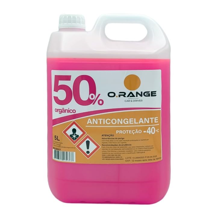 O.Range Anticongelante G12 orgánico Oat Rosa - Uso Directo - Líquido refrigerante al 50% - Protección del Circuito de refrigeración Entre -40 °C y +130 °C - 5 litros