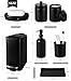 Black Bathroom Accessories Set, 7 Pcs Matte Black Bathroom Accessory Set with Trash Can, Soap Dispenser, Toothbrush Holder, Soap Dish, Vanity Tray, Qtip Holder, Modern Bathroom Sets Complete Decor