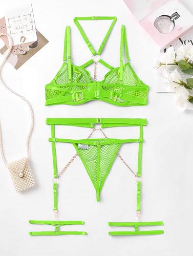 Image of Lilosy Sexy Pu Leather Strappy Underwire Garter Belt Lingerie Set