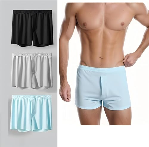 GOLD XIONG PADISHAH Men's Ice Silk brief Satin Boxer Shorts Silk Feeling Underwear with Button Fly Silky Boxers for Men2