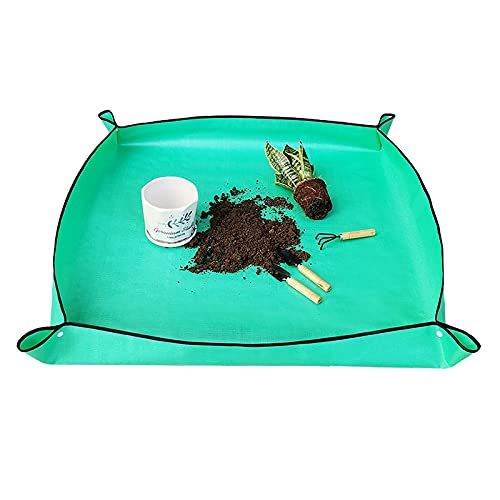 Chaojibao 植物移植ガーデニングシート、折りたたみ式、植木鉢マット、鉢植え、防水、汚れ防止、ガーデニング、100cm x 100cm 収納簡単 移植パッド 土漏れ防止 汚れ防止 園芸用品 ガーデンマット (緑)
