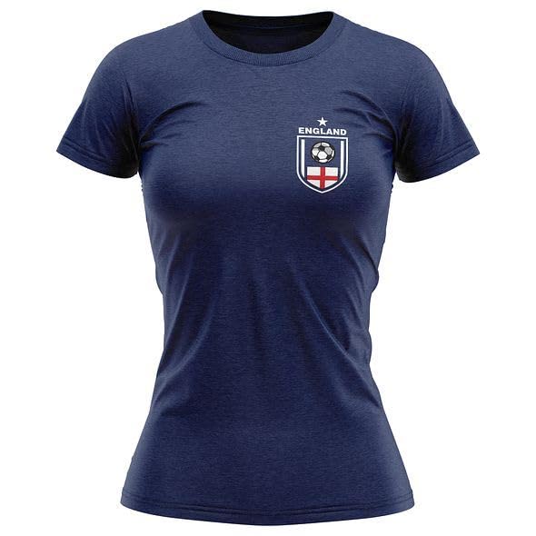 Printbox Originals England Shirt for Women, England Football Badge, England Tshirt Womens Jersey Navy Blue, X-Large