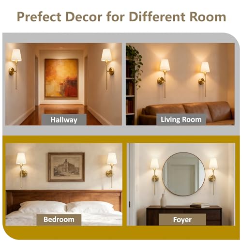 Image of DORESshop Upgraded 4 Rechargeable Bulbs Battery Operated Wall Sconce Set of 2, 15 Color Wireless Wall Sconces Set of 2, Sconce Wall Decor Set of 2 for Bedroom, Living Room, Brushed Gold 24.6in