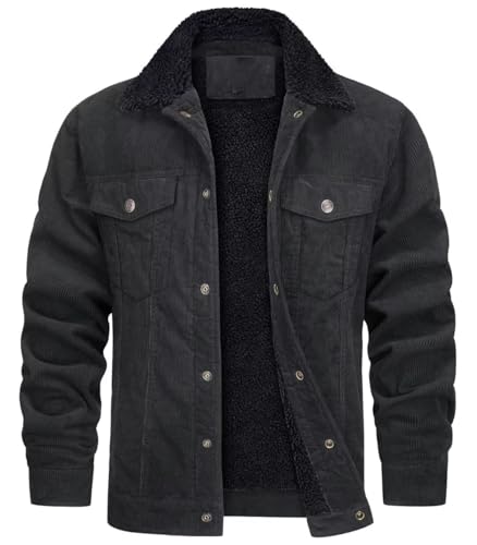 FTIMILD Mens Corduroy Jacket Sherpa Lined Trucker Jacket Lapel Snap Winter Warm Jacket