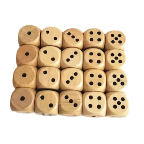 Lot de 20 dés en bois D6 à six faces de 2 cm pour bar, jeu de rôle, fête