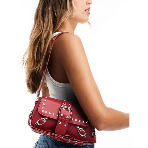 Image of Women's Y2K Purse Shoulder Bag Top Handle Handbag Small Punk Hobo Clutch Purses Bags Trendy Trendy Leather Buckle Punk Purses