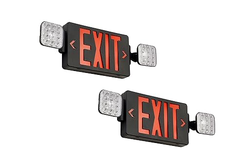 Image of TANLUX Black Exit Sign with Emergency Lights, LED Emergency Exit Light with Battery Backup, UL Listed, AC 120 /277V, Commercial Emergency Lights Combo for Business - 2 Pack
