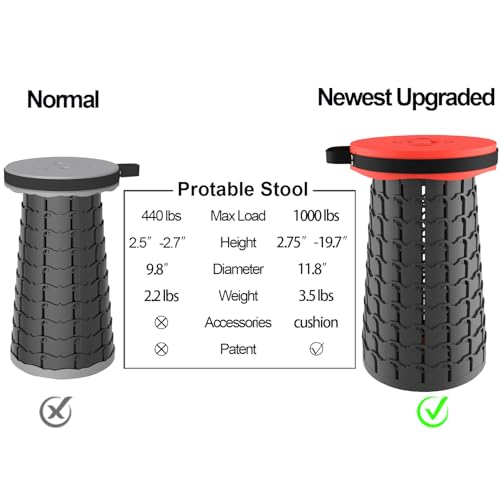 Image of Upgraded 19.7 inchPortable Collapsible Folding Stool with Cushion Retractable Telescoping Foldable Stool for Adults Heavy Duty Camping Sturdy with Max Load Capacity 1000lbs for Outdoor Fishing Hiking BBQ