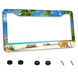 Personalized License Plate Frame Stainless Steel Hawaiian Seaside Palm Trees License Plate Cover Acc