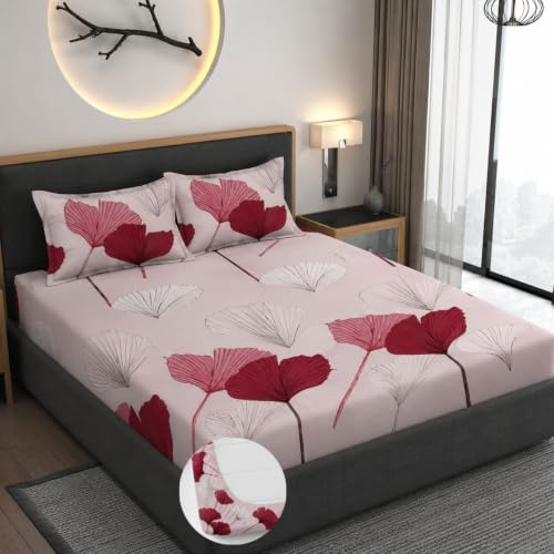 Image of Premium Heavy Cotton Elastic Fitted Bedsheets with 2 King Size Pillow Covers || Double Bed with All Around Elastic 350 TC || 60 x 78 x 8 Inch Queen Size Fitted || :- Rose Gold