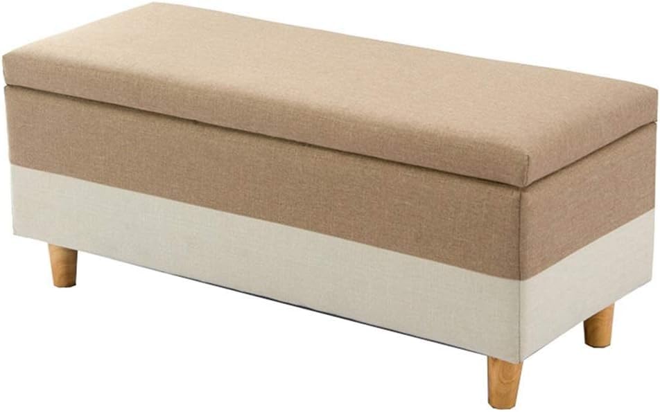 Pouf repose-pieds 100cm en bois massif et tissu amovible avec stockage en vrac