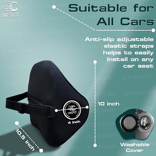 Image of Carigiri CurvaRest Car Neck Rest Pillow|1 Year Warranty|Memory Foam Neck Pillow| Seat Headrest Cushion| Car Neck Pillow for Neck Pain Relief in Office,Driving(Medium,Black,White Hemming,Pack of 1)