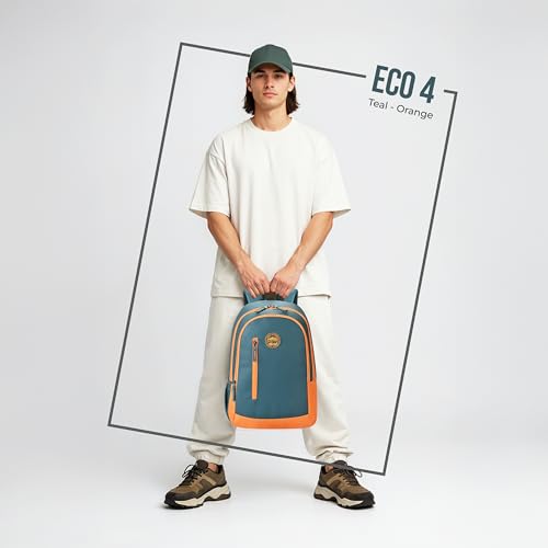 Image of Gear Eco 4 18 inch /19L Medium Water Resistant Daypack | Casual Backpack | Travel Backpack for Men /Women (Teal - Orange)