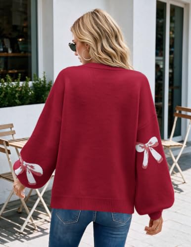 Image of Libsorge Womens Oversized Cute Bows Crewneck Pullover Sweater