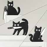 Dripykiaa Funny Black Cat Wall Decor, 3PCS Wooden Black Cat Decorations, Unique for Cats Lovers, Holiday Home Décor, Gifts for Women, Stocking Stuffers
