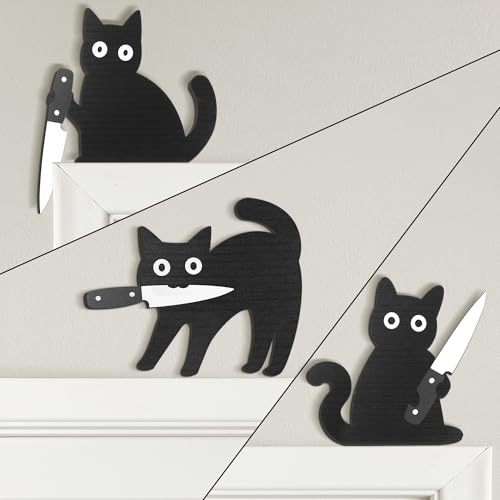 Dripykiaa Funny Black Cat Wall Decor, 3PCS Wooden Black Cat...
