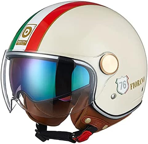Vespa Motorcycle Helmet DOT Approved, Retro 3/4 Open Face Motorcycle Half Helmet for Adult Women and Men, Vintage Scooter Helmets with Visor(L, E)