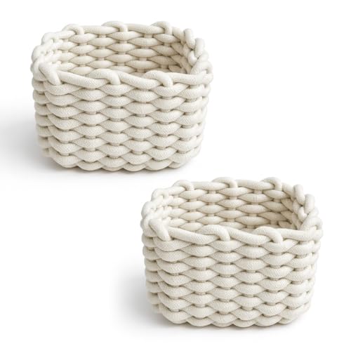 2 Stück Aufbewahrungskorb Geflochten Baumwolle Strickkorb,...