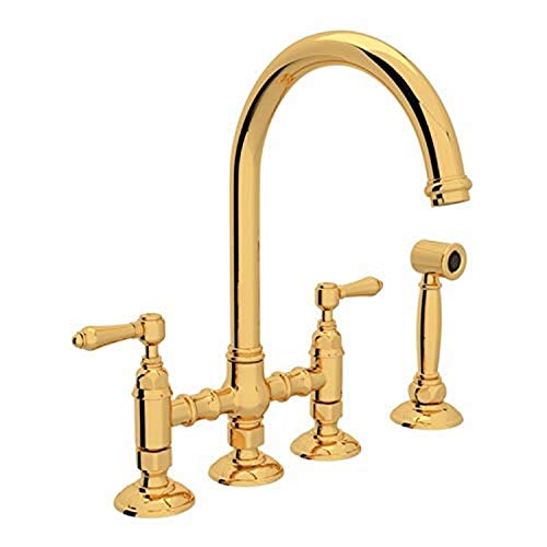 ROHL A1461LMWSIB-2 Deck Mount C-Spout 3 Leg Bridge Kitchen Faucet w/Sidespray