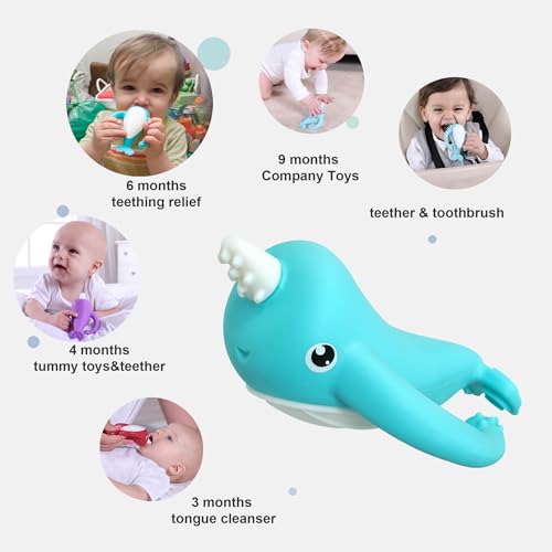 Image of Best Baby Toy for 4Months Baby, Baby Teething Toys for 3-6 6-12 Months, Teething Relief Toys, Food Grade Silicone Montessori Baby Teether Toy for 3-6months, Sensory Toys for Teething Babies, Blue