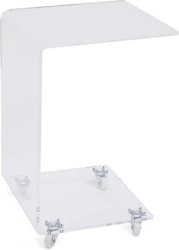 Miniatura 5 de Mesa auxiliar de acrílico, mesa auxiliar movible transparente en forma de C, mesa auxiliar con ruedas, mesa de bebidas, mesa de bandeja de TV,