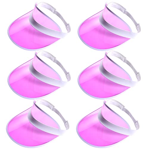 Jmkcoz 6 Pack Sun Visor Hats Uv Protection Caps Plastic Clear Sunhat For Women Men Sports Beach Tennis Outdoor Activity Pink #TOP4