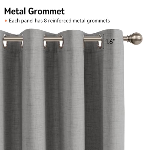 Image of 100% Blackout Shield Curtains, Grey, 2 Panels, 50''W x 108''L, Linen Textured Look, Thermal Insulated, Full Light Blackout, Grommet Top, Ideal for Living Room | 100% Blackout Shield Grommet Blackout Curtains for Bedroom, Thermal Insulated Drapes for Living Room, 50 inchW x 108 inchL, 2 Panels