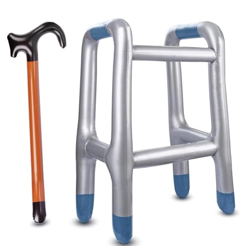 GYHWOFUL Aufblasbarer Rollator + Gehstock Set, Aufblasbare Gehhilfe für Oma & Opa Kostüm, Lustiges Geschenk, Scherzartikel Männer, Dumme Geschenke, Geburtstag, Karneval, Fasching, Cosplay