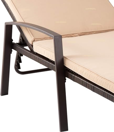 Image of UF Outdoor Poolside Lounger with Adjustable Backrest Sun Chaise Recliner for Terrace Garden Poolside for Relaxation Durable and Stylish- Set of 2 (Cream & Brown)