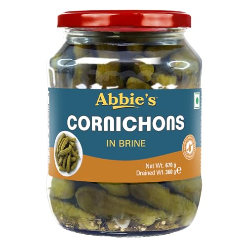 Image of Abbie's Cornichons in Brine 1340 g (670 g X 2 Units) Ready to Eat | Zero Fat Crunchy Pickle | Perfect Topping for Pizza, Sandwich, Burger , Salad , Snacks and More |
