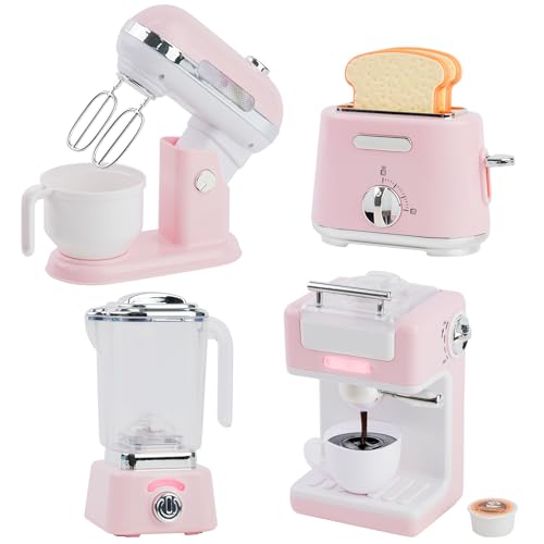 Conjunto de Utensilios de Cocina Infantil,Juguete de Accesorios de rol de Cocina con Cafetera,Licuadora, Batidora,Tostadora con Luces y Sonidos realistas,Regalo para niños de 2, 3, 4 y 5 años (Rosa)