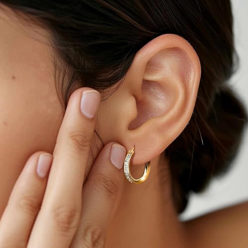 Gold Hoop Earrings 14K Gold Hoop Earrings for Women Comfortable Womens Earring Radiant Cubic Zirconia Hypoallergenic Lightweight Hoops Earring for Women 20mm2