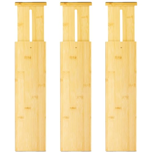 VaeFae 3 Pack Bamboo Drawer Dividers, 4" High Adjustable 16.6"