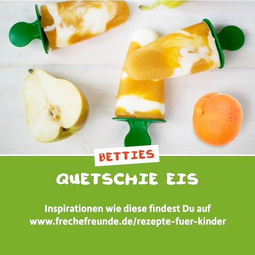 FRECHE FREUNDE Bio Quetschie Pfirsich, Apfel, Banane mit Hafer, Fruchtmus mit Getreide im Quetschbeutel für Babys ab dem 6. Monat, vegan, 6er Pack (6 x 100g)