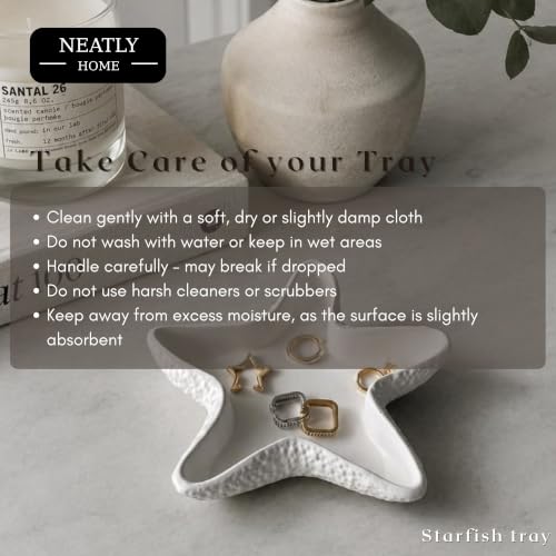 Image of Aesthetic Handmade Starfish Trinket Tray Handmade | Jewelry Organizer | Vanity Tray for Women | Minimalist Home Decor, Candle Holder & Multipurpose - 13 x 13cm