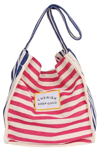 Casual Canvas Shoulder Bag Large Crossbody Handbag Striped Hobo Purse Bucket Satchel Commuting Travel Shopping