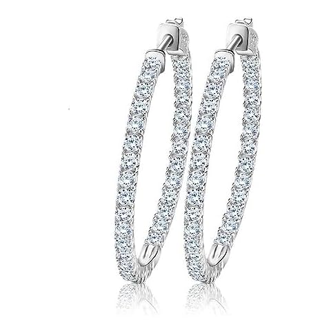 uPrimor Inside-Out Hoop Earrings ~38mm (1.5 in) Paved with Luxury AAA Cubic Zirconia, Platinum Plated Loops Round Earrings Cover