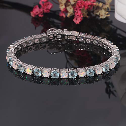 Cinily Opal Bracelets For Women Tennis Bracelet 18K White Gold Plated Fire Opal Jewelry Gift Gemstone Bracelet 7 5/8" #TOP1
