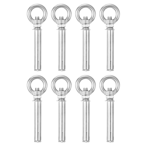 Image of uxcell Ring Lifting Expansion Eyebolt, 8pcs M8x90mm 304 Stainless Steel Expansion Screw with Eye Ring for Concrete Brick Wall