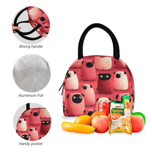 Pugs Red Print Backpack Set with Lunch Bag, Large Capacity Travel Backpacks and Lunch Box Insulated for Commute Hiking Picnic4