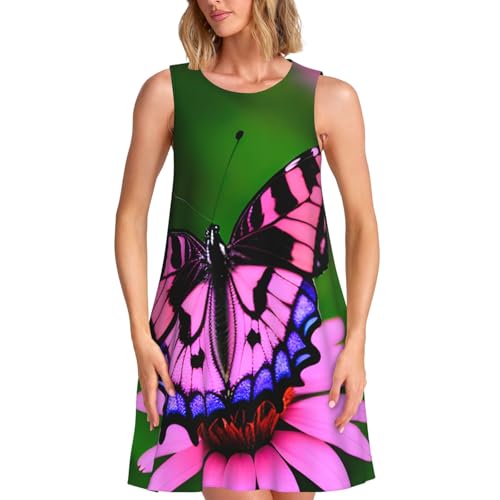 Robe de plage tendance vacances avec imprimé rose fleur violet papillon style décontracté