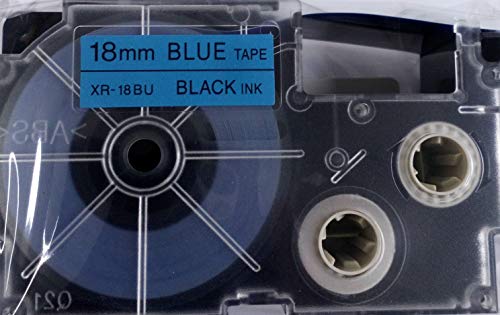 Image of Casio XR-18BU1-W-DJ Label Printer Tape (Black and Blue)