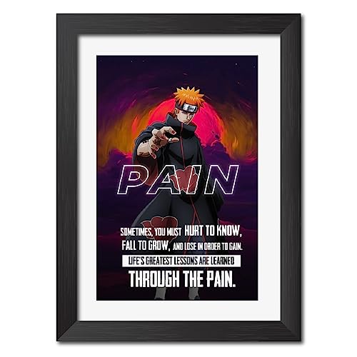 Image of TenorArts Pain Nagato Poster Naruto Anime Quotes Laminated Photo Frame Painting with Matt Finish Black Textures (12 inches x 9inches)