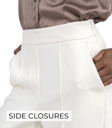 Off-White & Black Wide Leg Tuytsi Pants, Business Casual Trousers for Women3